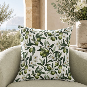 Sage Green Watercolor French Country Olive Pattern Cushion