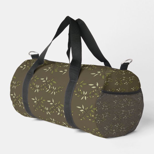 Sage Green Watercolor French Country Olive Pattern Duffle Bag (Right Corner)