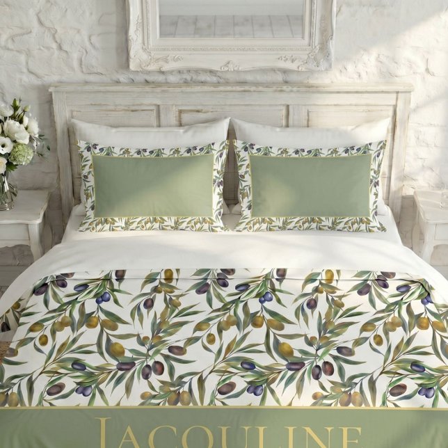 Sage Green Watercolor French Country Olive Pattern Pillowcase (Creator Uploaded)
