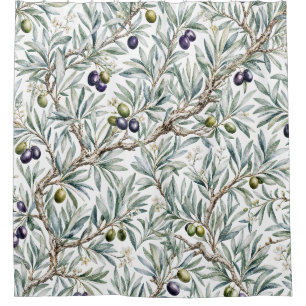 Sage Green Watercolor French Country Olive Pattern Shower Curtain