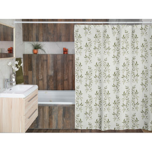 Sage Green Watercolor French Country Olive Pattern Shower Curtain