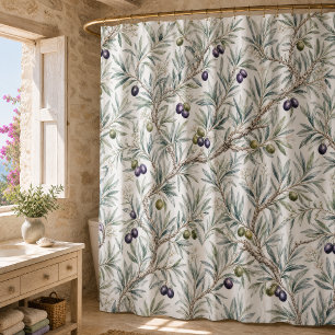 Sage Green Watercolor French Country Olive Pattern Shower Curtain