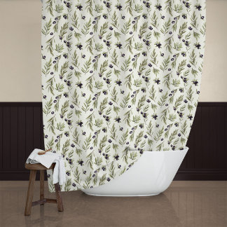 Sage Green Watercolor French Country Olive Pattern Shower Curtain