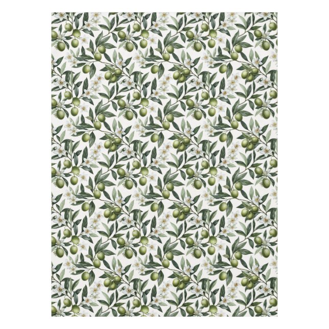 Sage Green Watercolor French Country Olive Pattern Tablecloth (Front)