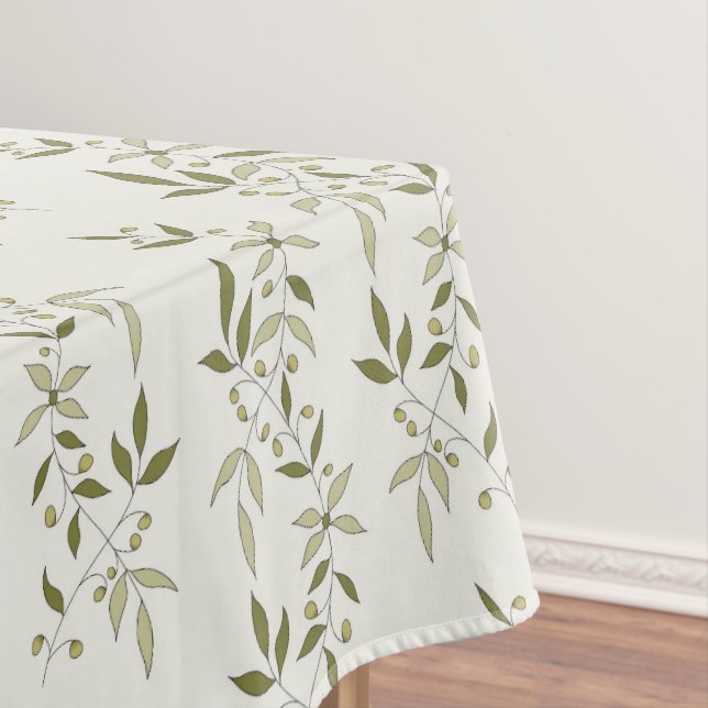 Sage Green Watercolor French Country Olive Pattern Tablecloth (In Situ)
