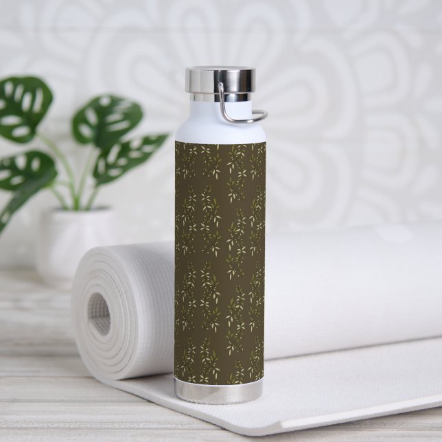 Sage Green Watercolor French Country Olive Pattern Water Bottle (Yoga (Rotated))