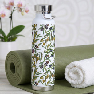 Sage Green Watercolor French Country Olive Pattern Water Bottle