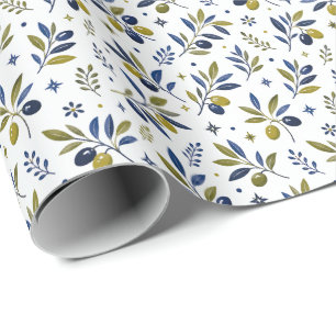Sage Green Watercolor French Country Olive Pattern Wrapping Paper