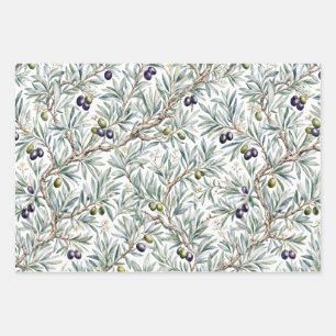 Sage Green Watercolor French Country Olive Pattern Wrapping Paper Sheet