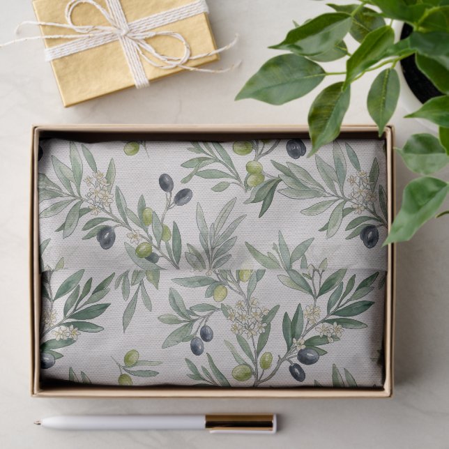 Sage Green Watercolor French Country Olive Tissue Paper (Gift)