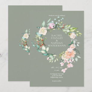 Sage Green Watercolor Greenery Floral Wedding Invitation