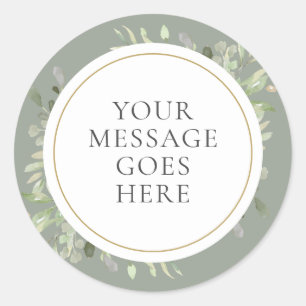 Sage Green Watercolor Greenery Gold Wedding Classic Round Sticker