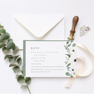 Sage Green Watercolor Greenery Wedding RSVP Card