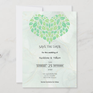 Sage Green Watercolor Heart Minimalist Wedding Save The Date