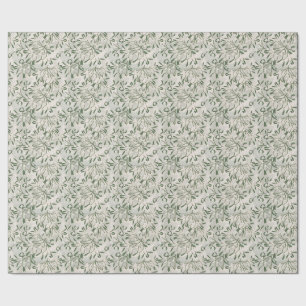 Sage Green Watercolor Holiday Mistletoe Pattern Wrapping Paper