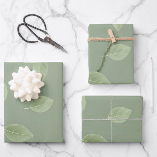 Sage Green Watercolor Leaf Pattern Wrapping Paper Sheet