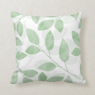 Sage Green Watercolor Leaves Cushion