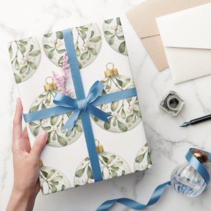 Sage Green Watercolor Mistletoe Christmas Wrapping Paper