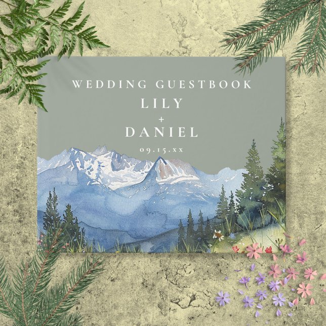 Sage Green Watercolor Mountain Wedding Photo Guest Guest Book (Sage Green Watercolor Mountain Wedding Photo Guest Guest Book)