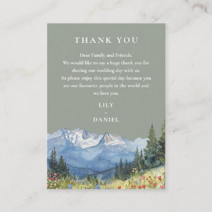Sage Green Watercolor Mountain Wedding Thank You Place Card