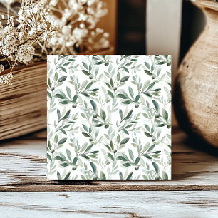 Sage Green Watercolor Olive Pattern Ceramic Tile