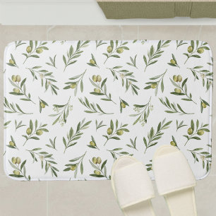 Sage Green Watercolor Olives Bath Mat