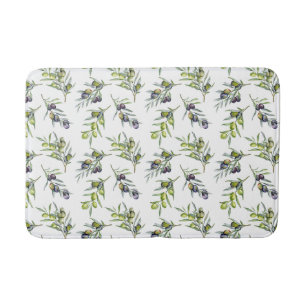 Sage Green Watercolor Olives Bath Mat