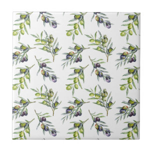 Sage Green Watercolor Olives Ceramic Tile