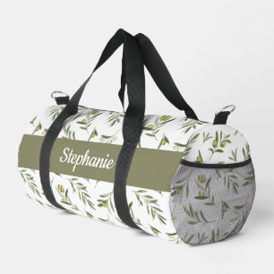 Sage Green Watercolor Olives Monogram Duffle Bag
