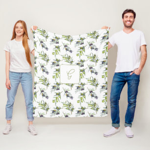 Sage Green Watercolor Olives Name Fleece Blanket