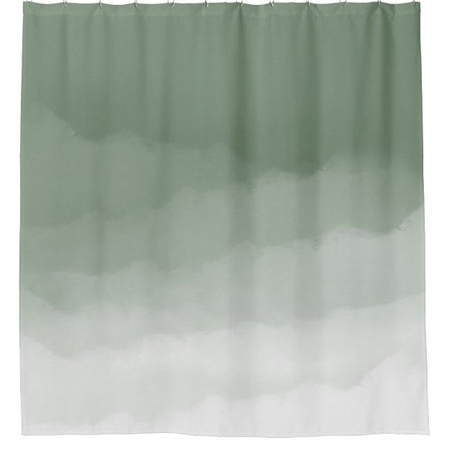 Sage Green Watercolor Ombre (sage green/white) Shower Curtain (Front)