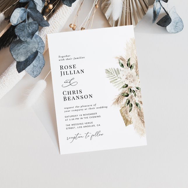 Sage Green Watercolor Pampas Floral Wedding Invitation (Creator Uploaded)