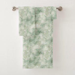 sage Green Watercolor Pattern Bath Towel Set