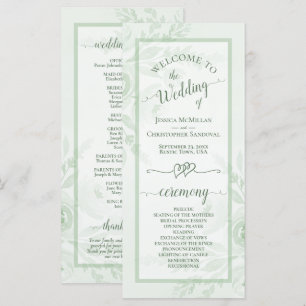 Sage Green Watercolor Peonies Elegant Boho Wedding Program
