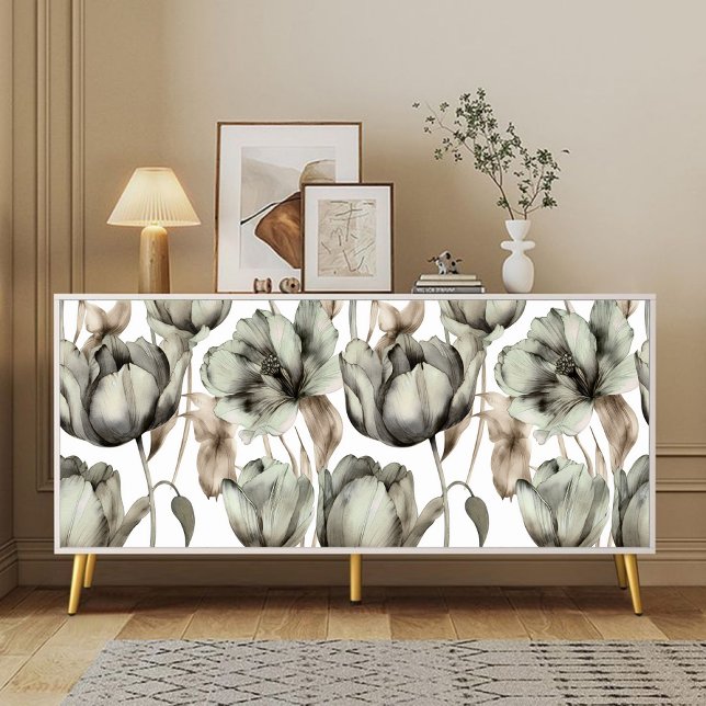 Sage Green Watercolor peony floral decoupage  Tissue Paper (Creator Uploaded)