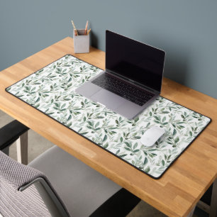 Sage Green Watercolor Rustic Olive Pattern Desk Mat