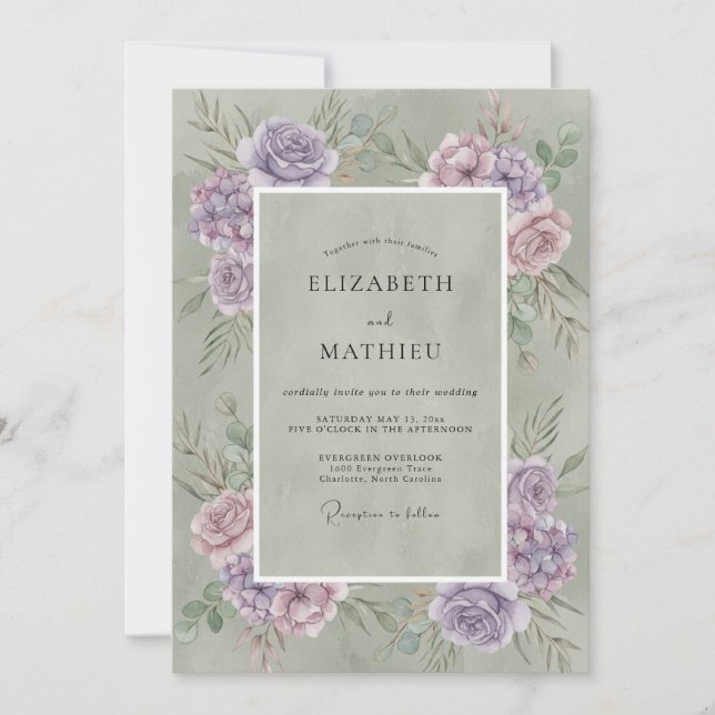 Sage Green Watercolor Rustic Wedding Invitation (Front)