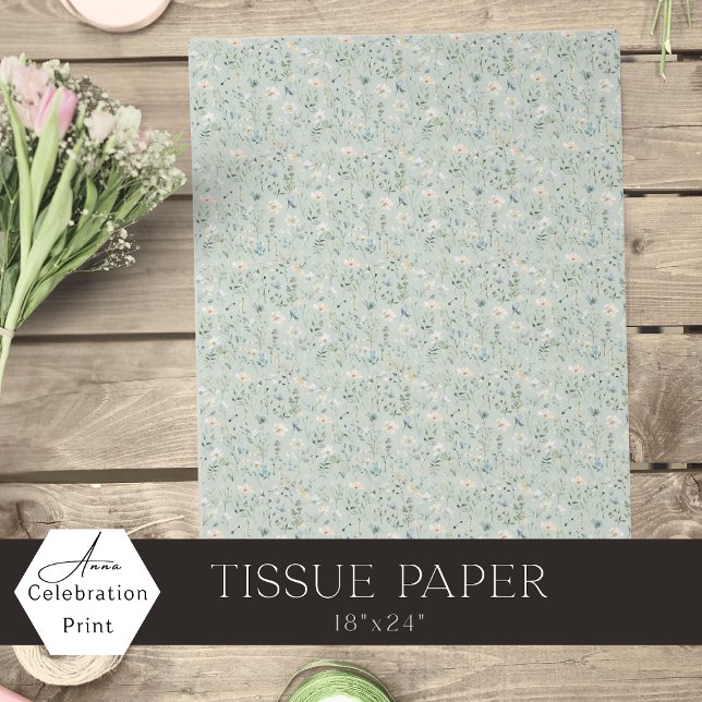 Sage Green Watercolor Small Wildflowers Tissue Paper (Creator Uploaded)