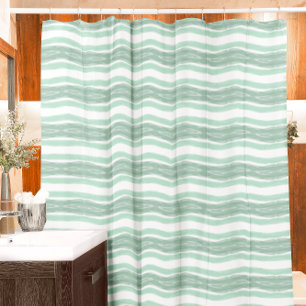 Sage Green Watercolor Stripes Shower Curtain