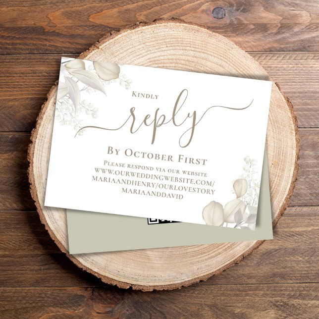 Sage Green Watercolor Wedding Reply QR Code Enclosure Card (Simple Wedding reply card with a sage green background and QR code template.)
