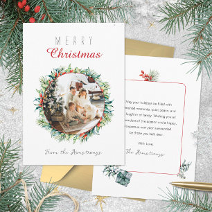Sage Green Watercolor Wreath Photo Christmas Holiday Card