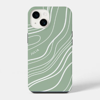 Sage Green Wave Modern Personalised  iPhone 14 Case