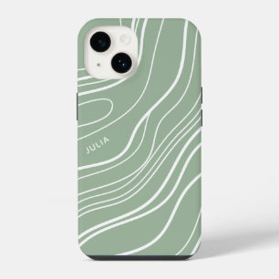 Sage Green Wave Modern Personalized  iPhone 14 Case