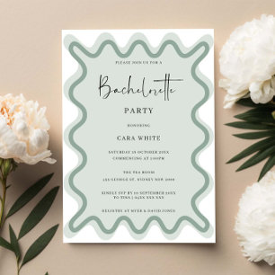 Sage Green Wavy Border Bachelorette Party Invitation