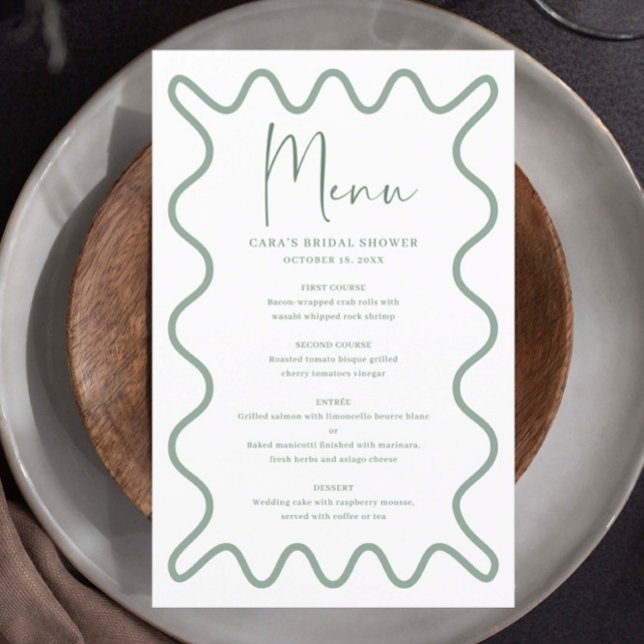 Sage Green Wavy Border menu card with name (Creator Uploaded)