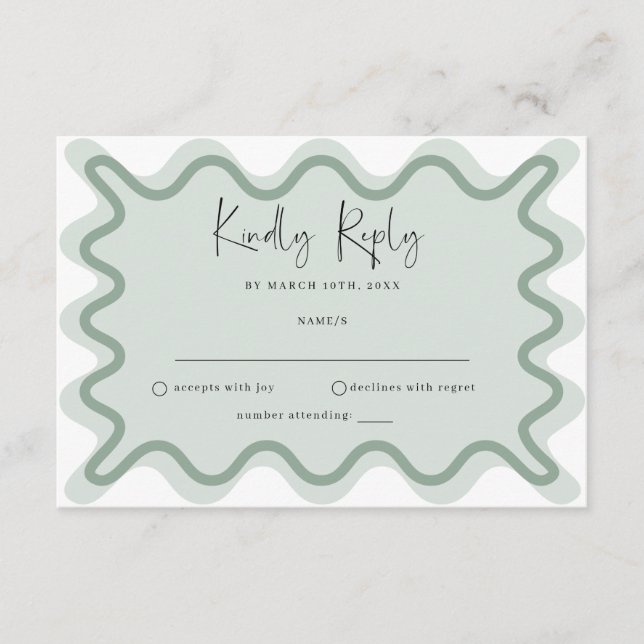 Sage Green Wavy Border RSVP Card (Front)