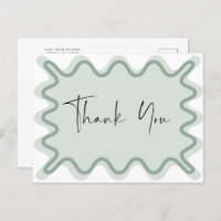 Sage green Wavy Border Thank You postcard