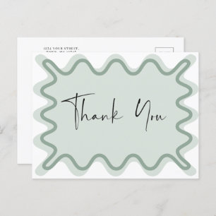 Sage green Wavy Border Thank You postcard