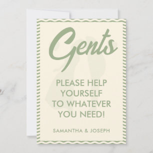 Sage Green Wavy Stripe Gents Bathroom Basket Sign Invitation