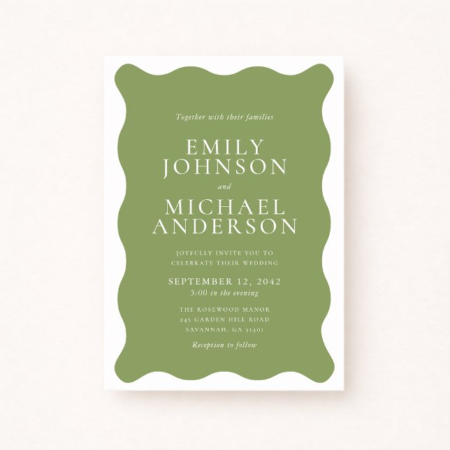 Sage Green Wavy Wedding Invitation (Creator Uploaded)